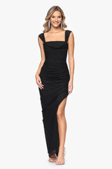 "Janice" Mesh Square Neck Floor Length Dress