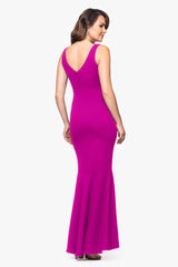 Petite "Candace" Long V- Neck Hi Low Cascade Dress