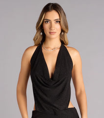 Midnight Intentions Glitter Halter Maxi Dress