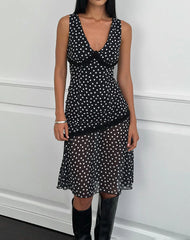 Sovira Midi Dress in Chiffon Black with Tiny Polka Print