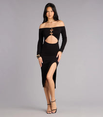 So Alluring Off-The-Shoulder Cutout Midi Dress
