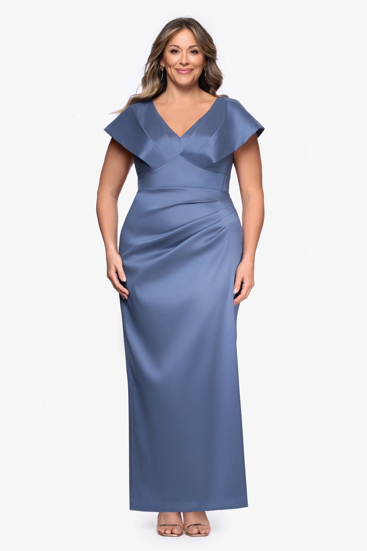 Plus "Rosa" Mikado V-Neck Floor Length Dress