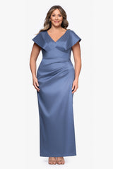 Plus "Rosa" Mikado V-Neck Floor Length Dress