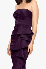 "Rowan" Taffeta Strapless Ruffle Floor Length Dress