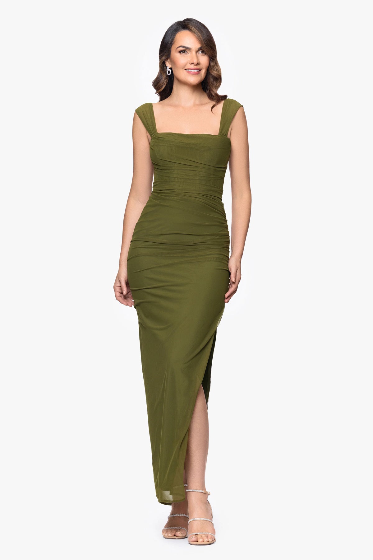 "Janice" Mesh Square Neck Floor Length Dress