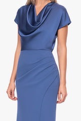 "Rinna" Scuba Crepe and Satin Cowl Neck Floor Length Dress