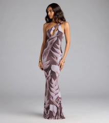Vacay Mode Tropical Print One-Shoulder Maxi Dress