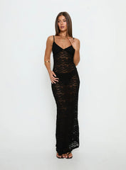 Blackpool Lace V Neck Maxi Dress Black