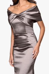 "Gia" Taffeta Twist Off the Shoulder Floor Length Dress
