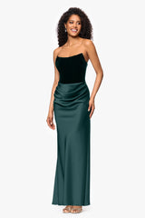 Petite "Lynn" Velvet and Satin Strapless Floor Length Gown