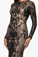 "Brianna" Sequin Placement Long Sleeve Floor Length Dress