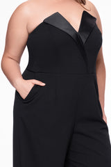 Plus "Tasha" Long Strapless Tuxedo Jumpsuit