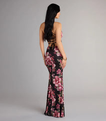Garden Goddess Floral Lace-Up Maxi Dress
