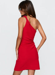 Alvinia One Shoulder Ruched Mini Dress Red