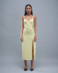 Jacy Ruffle Midi Dress in Mesh Lemon