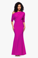 "Madeline" Long Scuba Crepe Off the Shoulder Drop Dress