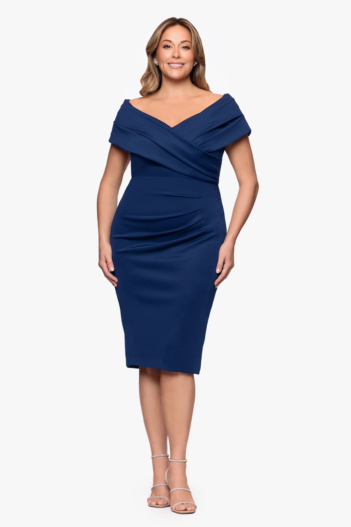 Plus "Sue" Techno Scuba V-Neck Knee Length Dress