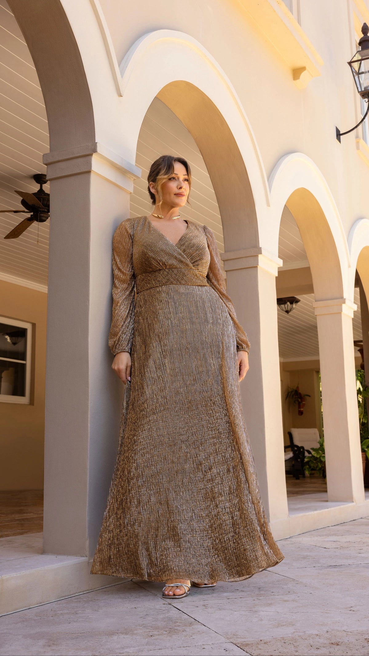 Plus "Alexa" Long Sleeve Metallic Knit Dress