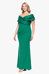 Plus "Yasmeen" Long Off The Shoulder Scuba Crepe Gown