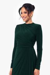 Petite "Jeanette" Long Sleeve Stretch Knit Side Ruffle Dress