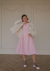 Elle Drop Waist Gingham Dress - Pink