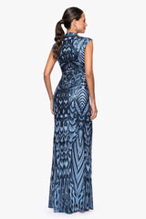 "Melina" Sequin Placement Embellished Mock Neck Floor Length Dress