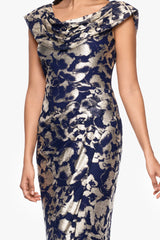 "Bianca" Metallic Cowl Neck Floor Length Dress
