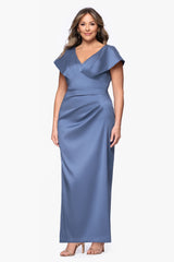 Plus "Rosa" Mikado V-Neck Floor Length Dress