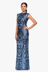 "Melina" Sequin Placement Embellished Mock Neck Floor Length Dress