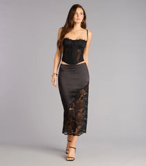 Low Key Luxe Satin Lace Midi Skirt