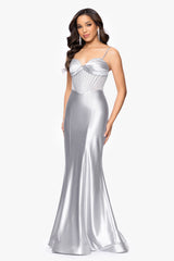 "Fleur" Satin Mermaid Corset Style Floor Length Dress