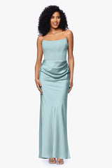 Petite "Debra" Long Strapless Scuba Crepe and Satin Gown
