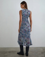 Olydia Midi Dress in Chiffon Shadow Lily Blue