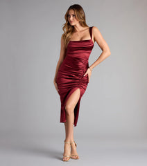 Dara Cutout Slit Satin Midi Formal Dress