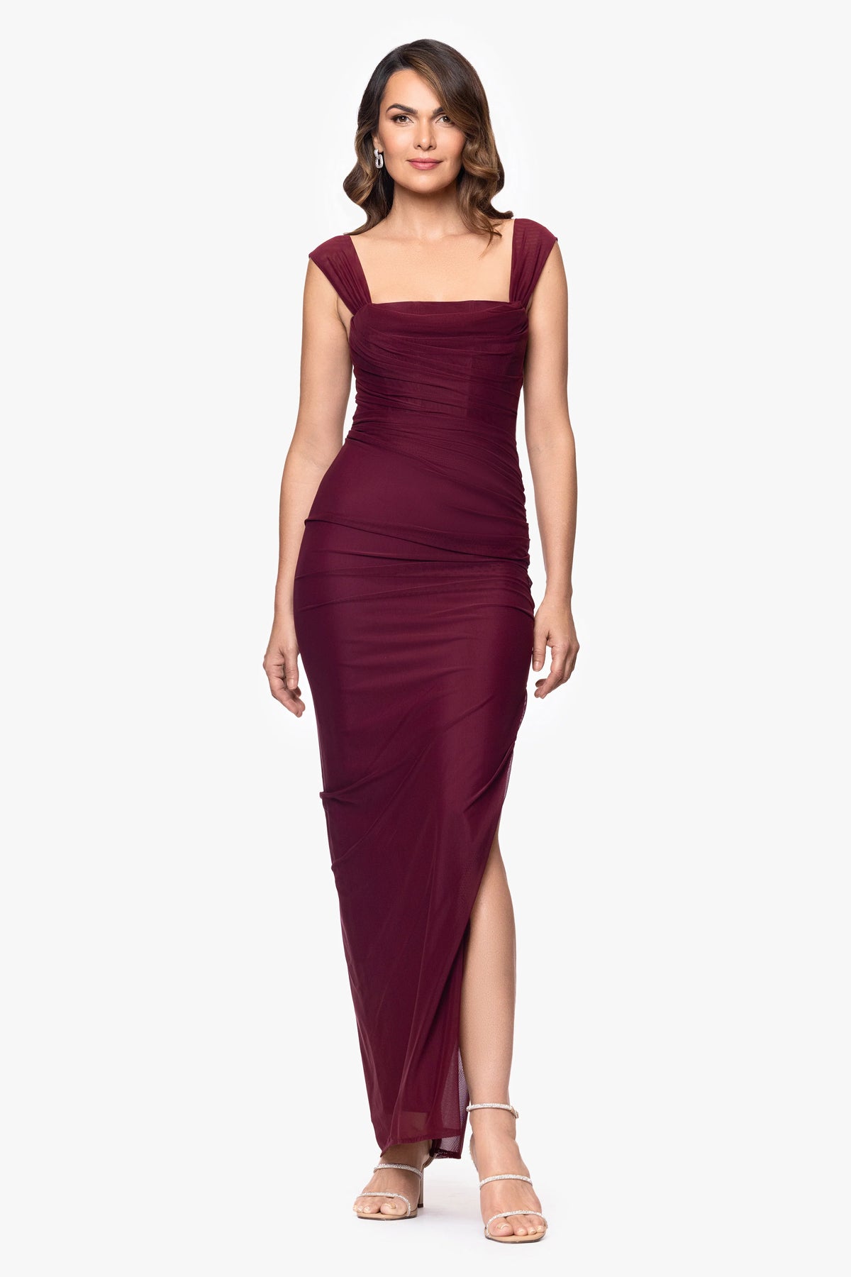 "Janice" Mesh Square Neck Floor Length Dress