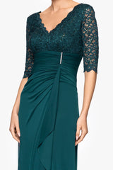 "Johanna" 3/4 Sleeve Sheer Matte Jersey Long Dress