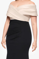 Plus "Yasmeen" Long Off The Shoulder Scuba Crepe Gown