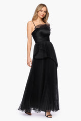 "Victoria" Organza Pleated Floor Length Dress