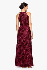 Petite "Fabiana" Halter Neck Soutache and Sequin Floor Length Dress