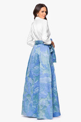 "Iyanna" Taffeta and Brocade Bow Floor Length Dress