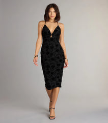Velvet Allure Floral Burnout Midi Dress