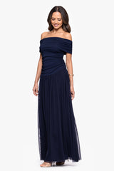 "Moraya" Jersey Off the Shoulder Rouched Floor Length Dress