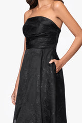 "Ellie" Organza Brocade Strapless Floor Length Gown