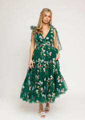 Margaret Floral Midi Dress Emerald