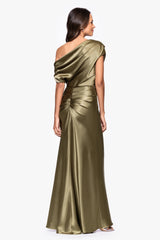 "Sofia" Satin Drop Shoulder Floor Length Dress