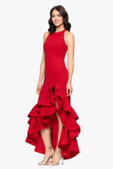 Petite "Arielle" Ruffle Tier Scuba Crepe Dress