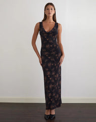 Minso Maxi Dress in Black with Bronze Shimmer