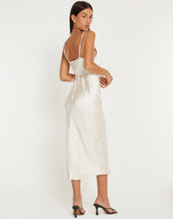 Palasha Midi Dress in Satin Ivory