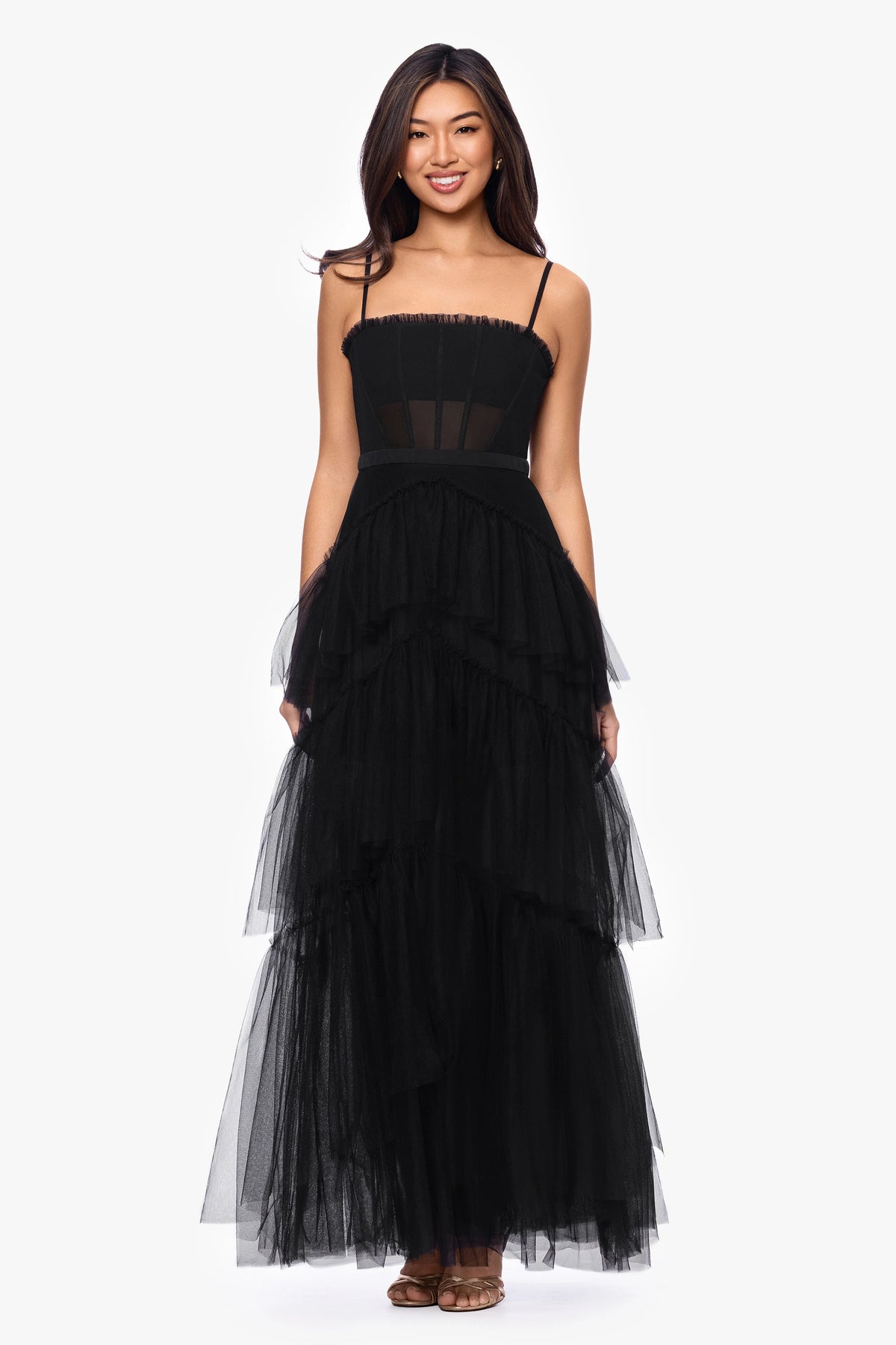 "Jasmine" Spaghetti Strap Mesh Corset Gown