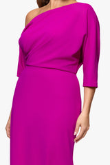 Plus "Madeline" Long Scuba Crepe Off the Shoulder Drop Dress
